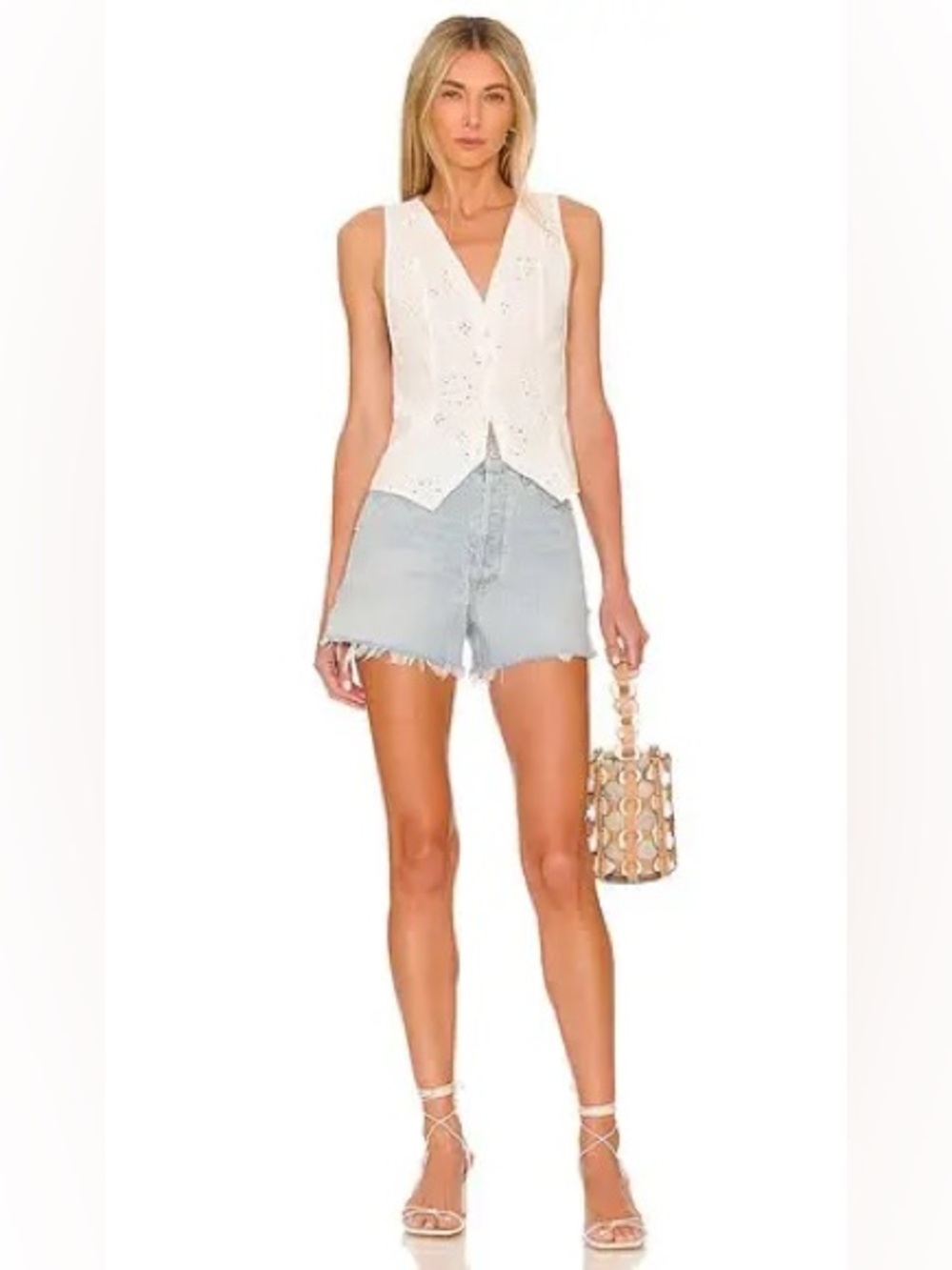 Free People Valleria Vest in Ivory Size Small Eyelet Spring Summer Tank V neck s